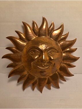 Vintage Birth-Gramm Swiss Copper Smiling Sun Wall Plaque Celestial